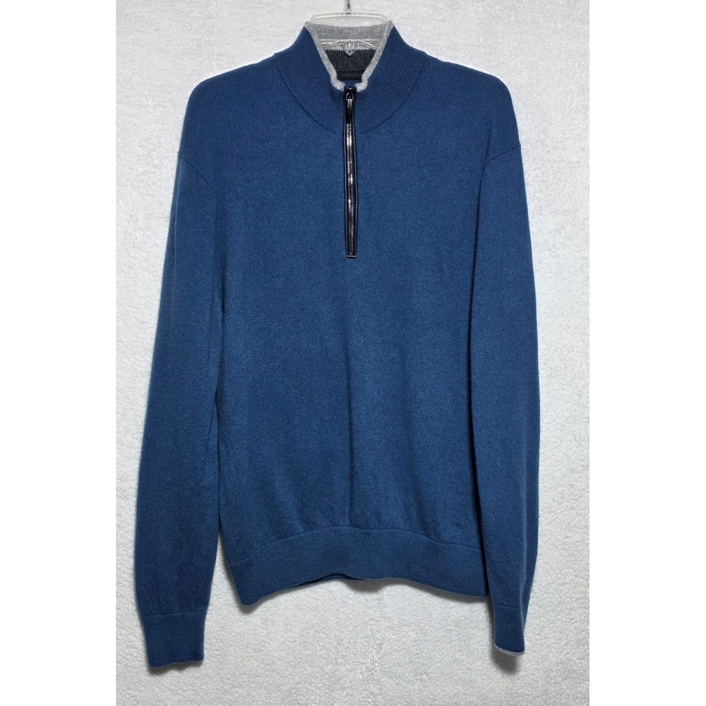 Greyson Men's Wool Cashmere Quarter Zip Sweater Blue Mock Neck Size Large